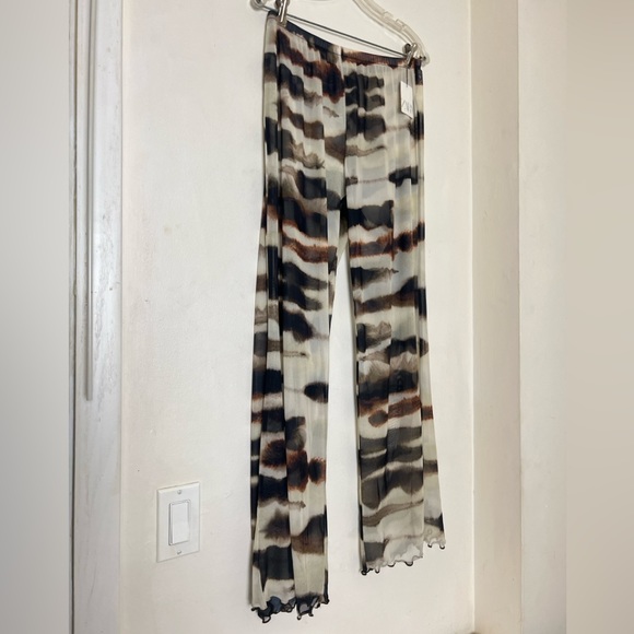 Zara High Waisted Tie Dye Tulle Print Mesh Straight Leg Pants Sz L - Picture 3 of 10